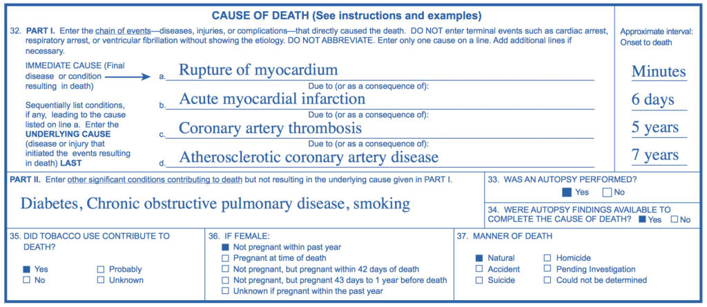 CDC Example of Cause of Death Statement