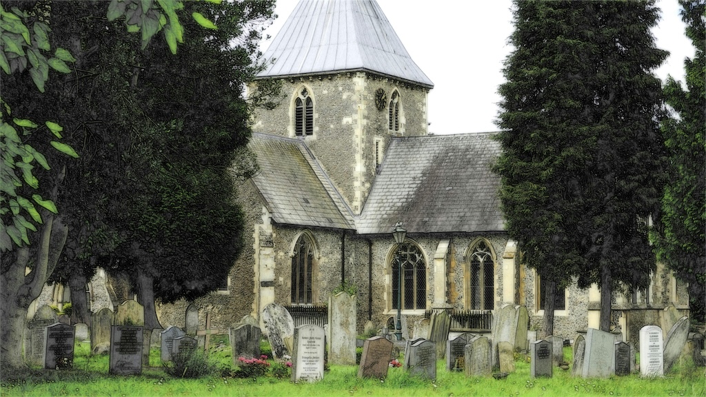 Churchyard with tombstones