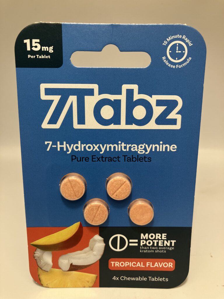 Image of package of 7-hydroxymitragynine tablets